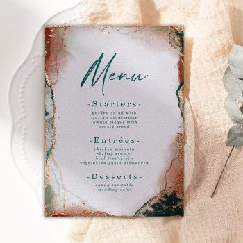 Small Abstract Watercolor Teal & Real Rose Gold Menu Foil Front View