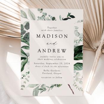 abundant greenery cream wedding invitation