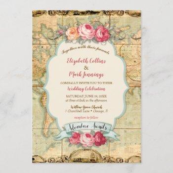 Small Adventure Awaits Vintage World Map Roses Front View