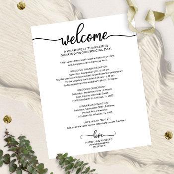 Small Affordable Chic Calligraphy Wedding Itinerary Front View