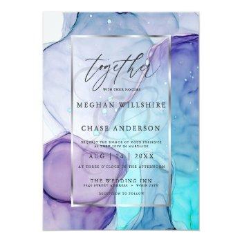Small Affordable Wedding Chic Aqua Purple Abstract Ink Front View