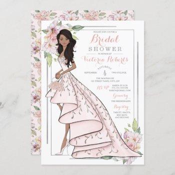 african american bride floral bridal shower invitation