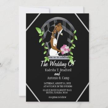 african american bride & groom black wedding invitation