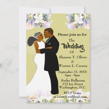 african american bride & groom floral wedding  invitation
