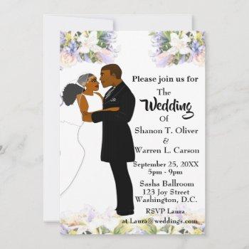 african american bride & groom floral wedding invitation