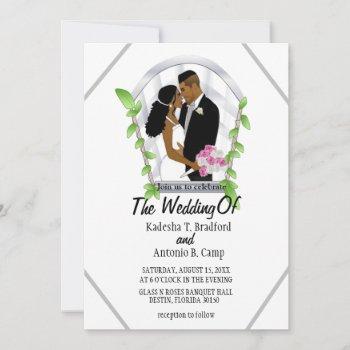 african american bride & groom white wedding  invi invitation