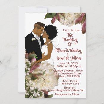 african american bride & groom white wedding  invitation