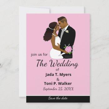 african american pink classic wedding  invitation