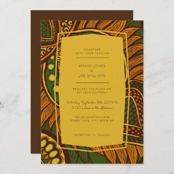 african ankara green floral wedding invitation