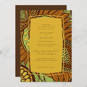 african ankara lime floral wedding invitation