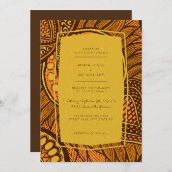 african ankara orange floral wedding invitation