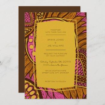 african ankara pink floral wedding invitation