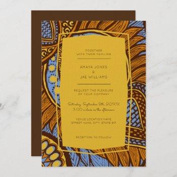 african ankara sky blue floral wedding invitation