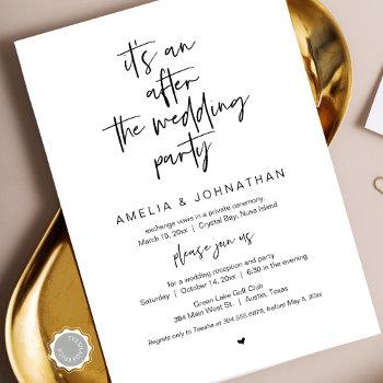 after the wedding, black, elopement party invitation