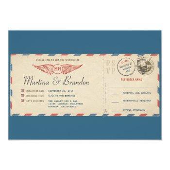 Small Airmail Boarding Pass Ticket Wedding Front View