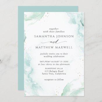 airy blue turquoise watercolor wedding invitation