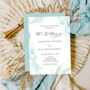 airy blue turquoise watercolor wedding modern invitation