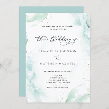 airy blue turquoise watercolor wedding modern invitation