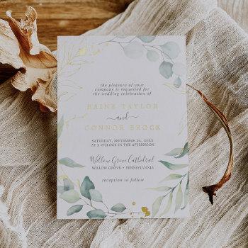 Small Airy Greenery And Gold Foil Leaf Names Wedding Foil Front View