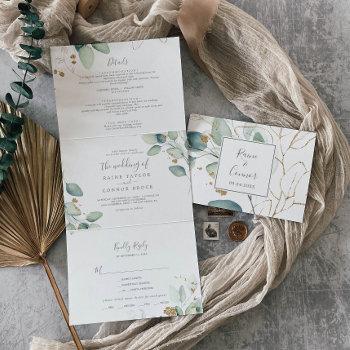 airy greenery | leaf back wedding all in one tri-fold invitation