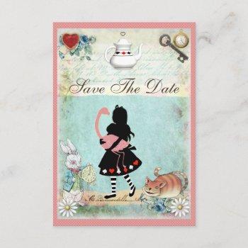 Small Alice, Flamingo & Cat Save The Date Wedding Front View