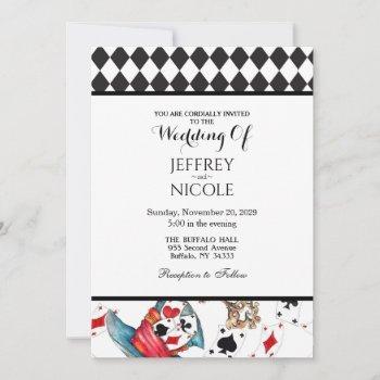 alice in wonderland checkered wedding invitation