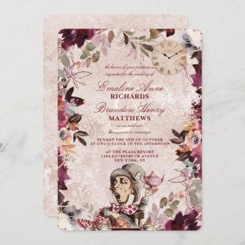 alice in wonderland elegant vintage border wedding invitation