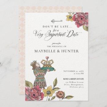 alice in wonderland royal crown fairytale wedding invitation
