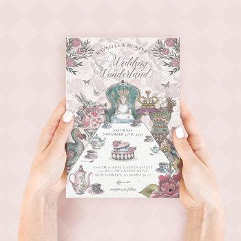 alice in wonderland tea party fairytale wedding invitation