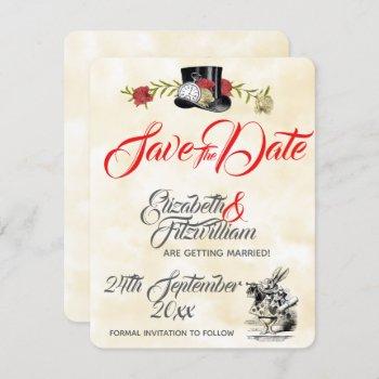 alice in wonderland wedding save the date invitation