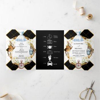 alice in wonderland wedding tri-fold invitation