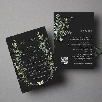 all in one black elegant wildflower wedding  invitation