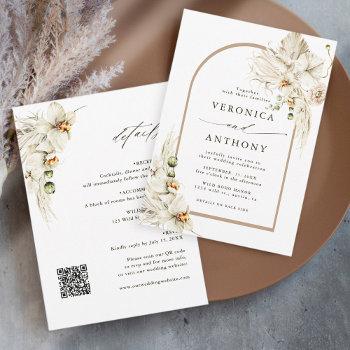 all in one boho pampas grass orchid floral wedding invitation