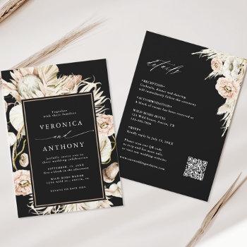 all in one boho protea pampas grass black wedding invitation