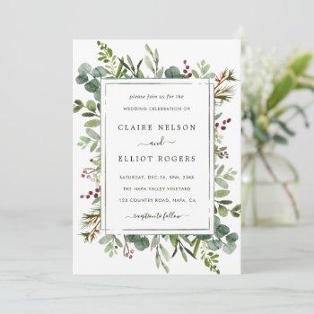 all in one botanical christmas green wedding invitation