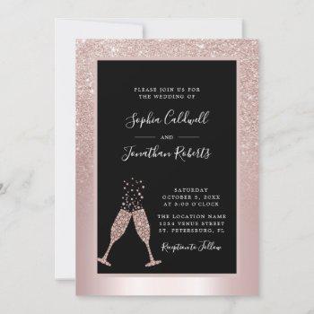 all in one champagne toast blush glitter wedding invitation