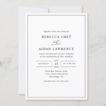 all-in-one elegant script black and white wedding invitation