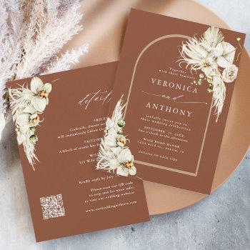 all in one pampas grass orchid wedding terracotta invitation