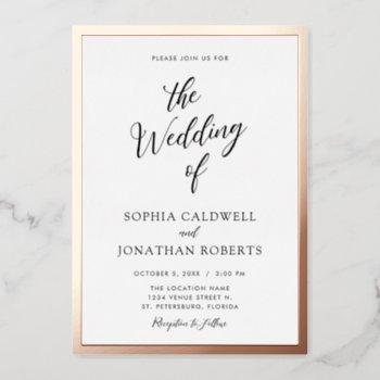 all in one wedding black calligraphy rose gold  foil invitation