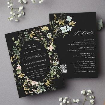 all in one wildflower oval frame wedding black invitation