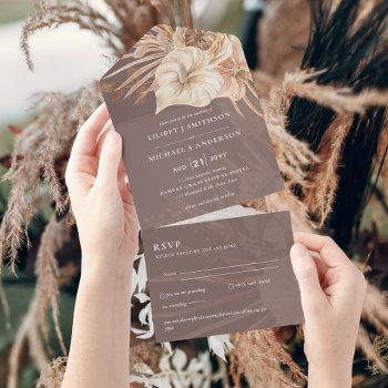 all inclusive boho pampas rustic wedding rsvp all in one invitation