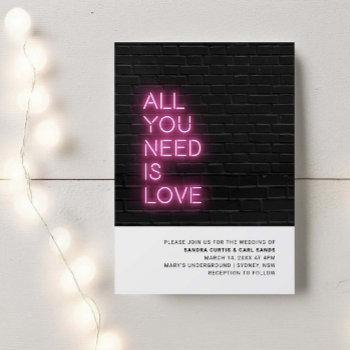 Small All You Need Is Love Neon Glow Light Wedding Invit Front View