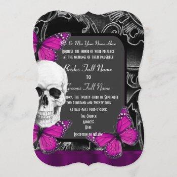 alternative purple gothic sugar skull wedding invitation
