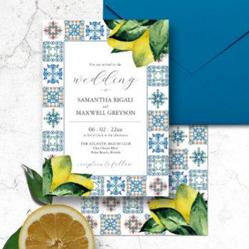 amalfi tile & watercolor lemon wedding invitations