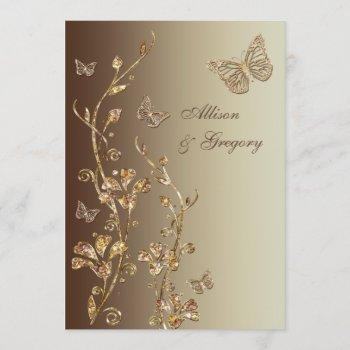 amber, brown floral butterflies wedding invitation