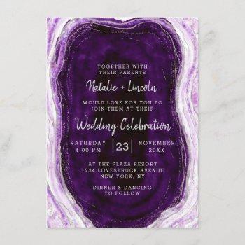 amethyst purple & silver geode agate slice wedding invitation