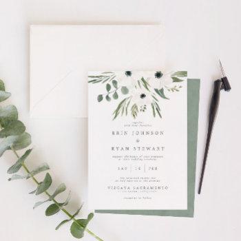 anemones sage & dusty green eucalyptus wedding inv invitation
