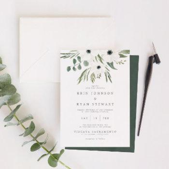 anemones sage & dusty green eucalyptus wedding invitation