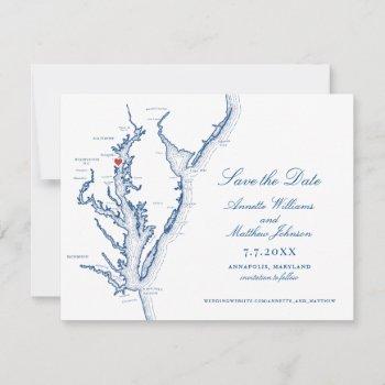 Small Annapolis Maryland Wedding Elegant Navy Map Save The Date Front View
