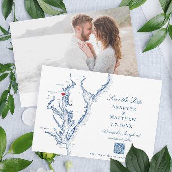 Small Annapolis Maryland Wedding Elegant Navy Qr Code Save The Date Front View